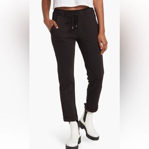 Black Leisure High Rise Patch Pocket Utility Roll Cuff Drawstring Pants